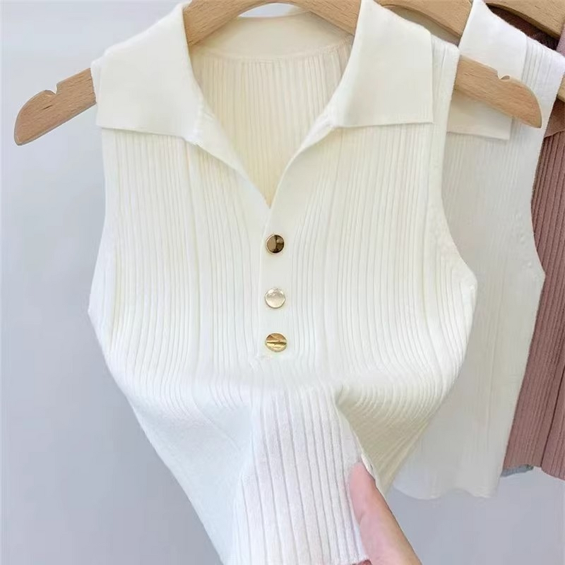 Ice Silk Polo Vest Manufacturer - 2025 Lapel Sleeveless Thin Knit for Women Summer Autumn