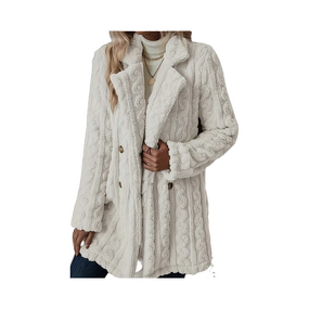 Plush Coat Manufacturer - Suit Collar Double Breasted Medium Length Warm Casual