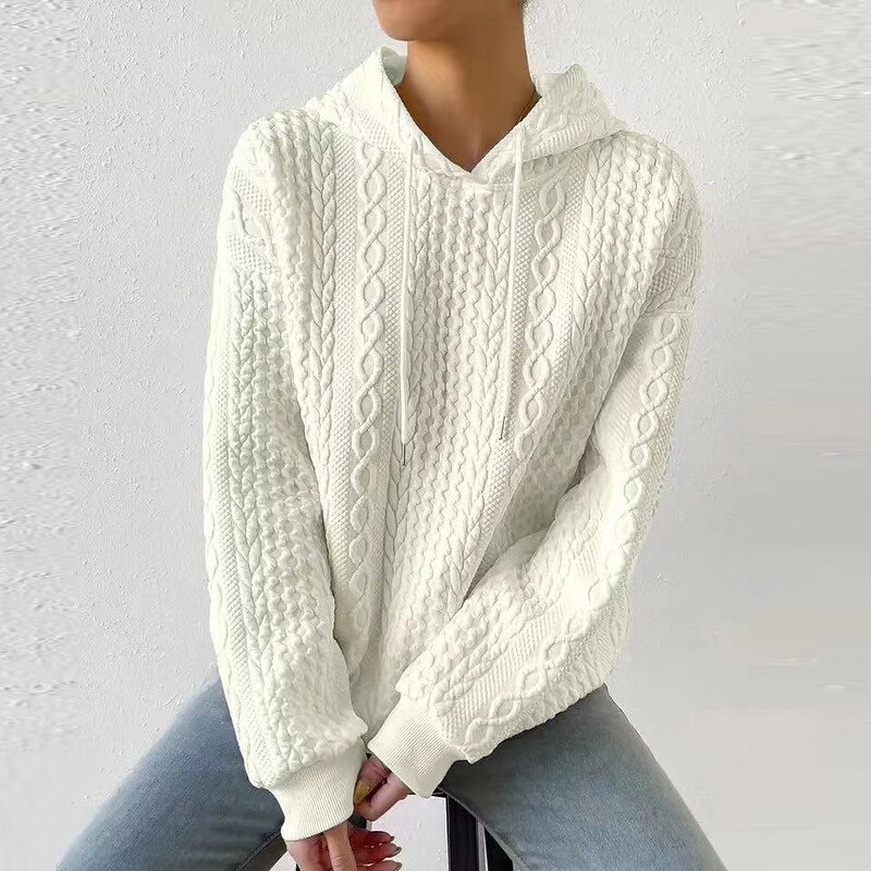 Women's Knitted Hoodie Manufacturer - 2024 Plus Size Solid Color Embroidery Lace-up Long Sleeve