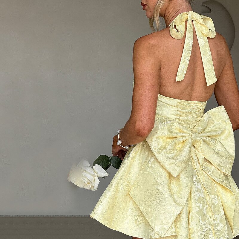 Women's Evening Dress Manufacturer - 2025 V-Neck Hanging Neck Bow Sexy Short