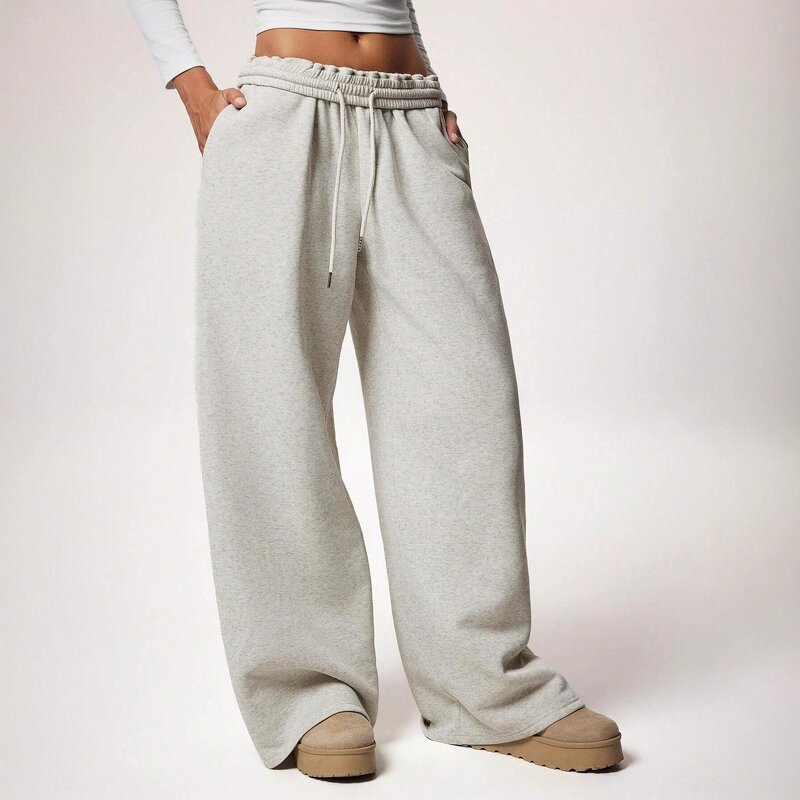 Women's Casual Pants Manufacturer - 2025 Fleece Thick Drawstring Elastic Loose Wide Leg