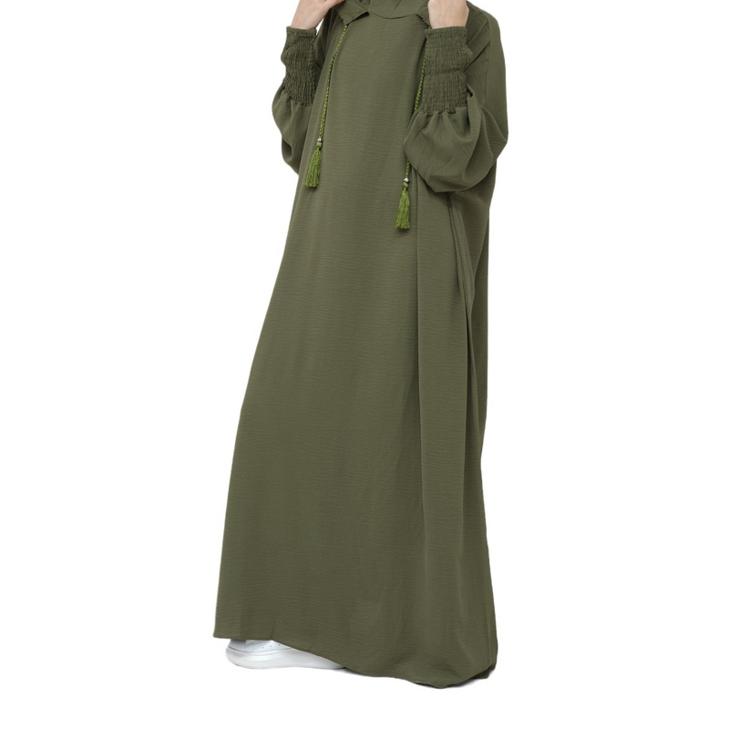 Hooded Abaya Manufacturer - Solid Color Maxi Elastic Cuffs Islamic Clothes