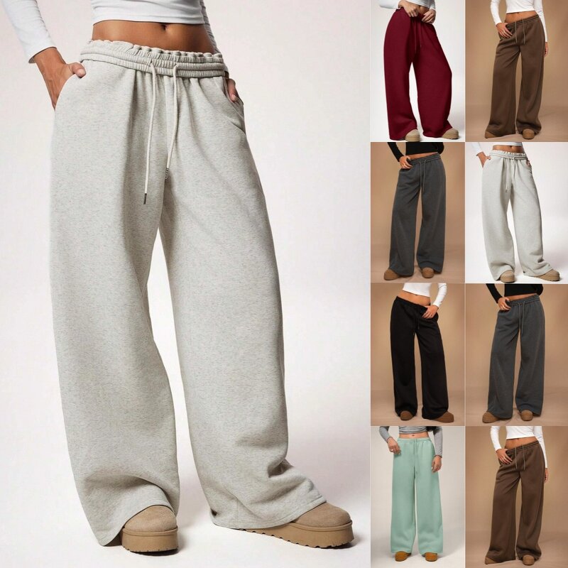 Women's Casual Pants Manufacturer - 2025 Fleece Thick Drawstring Elastic Loose Wide Leg