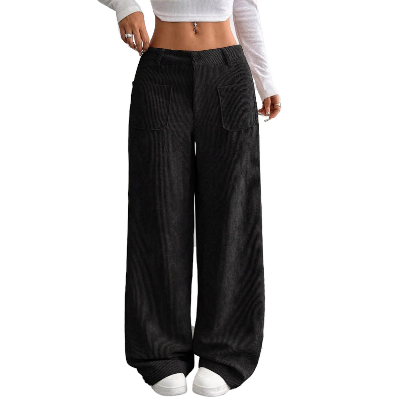 Women's Wide Leg Pants Manufacturer - Front Back Pockets Loose Floor Length Casual Straight
