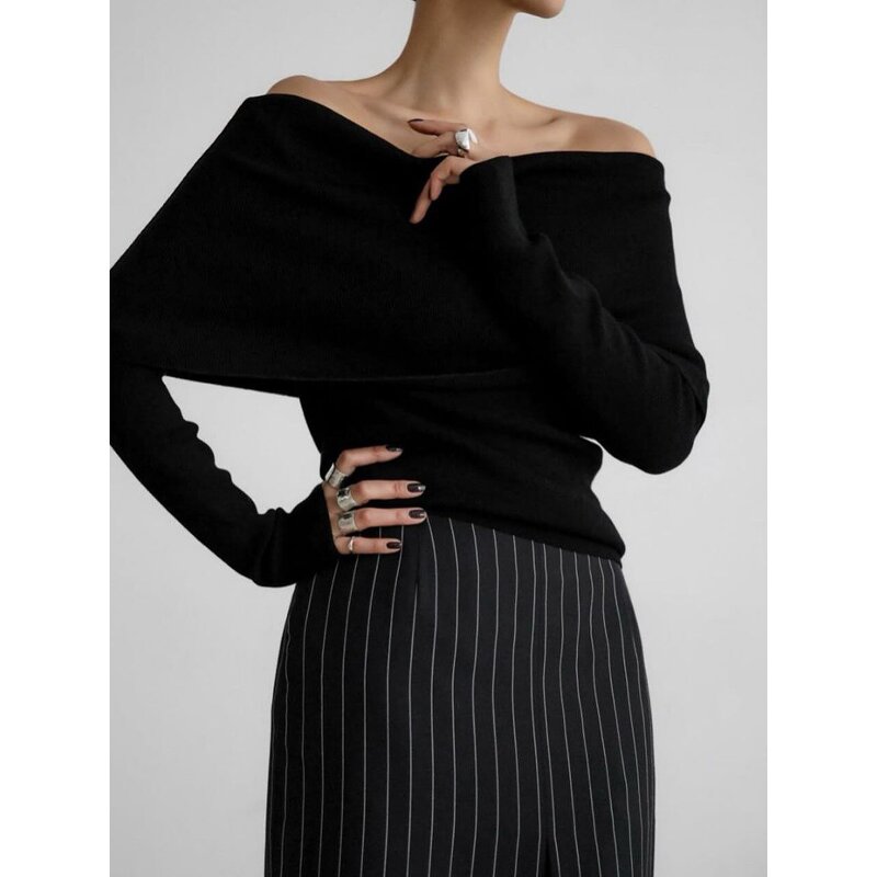 Women's Off Shoulder Top Manufacturer - Long Sleeved Knitted Solid Color One Shoulder Sexy Slim