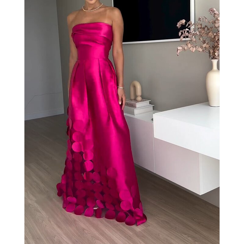 Satin Evening Dress Manufacturer - Patchwork Round Strapless High Waisted Sexy
