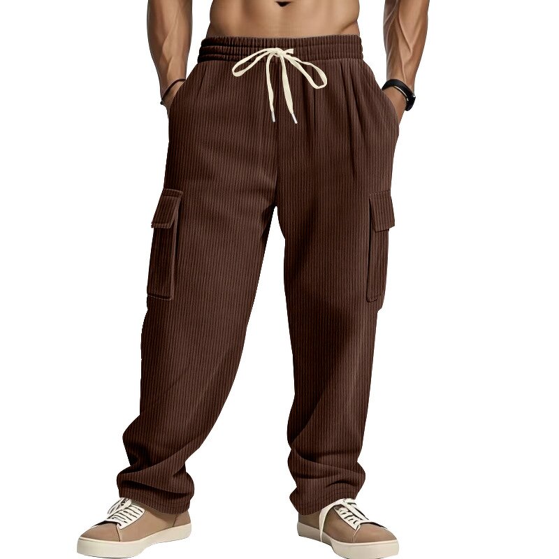 Men's Corduroy Pants Manufacturer - Multi Pocket Loose Wide Leg Retro Work Tether