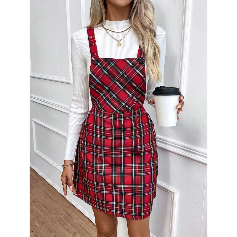 Casual Strap Dress Manufacturer - Grid Square Collar Sleeveless for Spring Summer