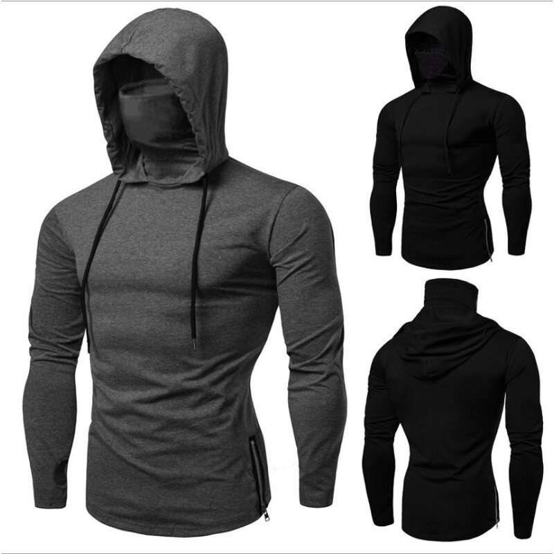 Men's Hooded T-shirt Manufacturer - Slim Fit Solid Color Lapel Fitness Hoodie