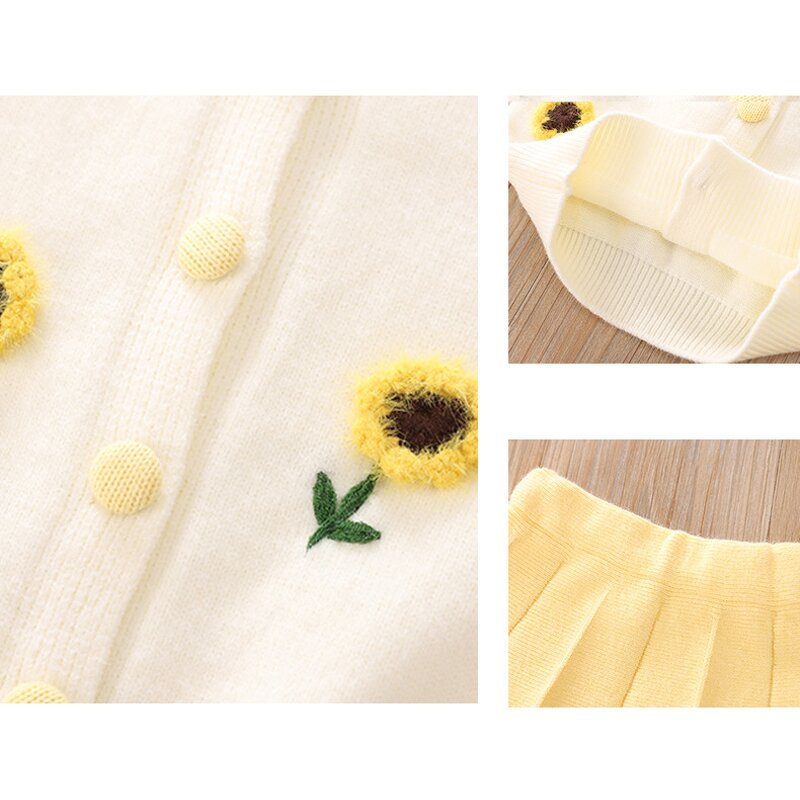 Baby Girls' Suit Set Manufacturer - Long Sleeve Cardigan Skirt Floral Strawberry Knitted