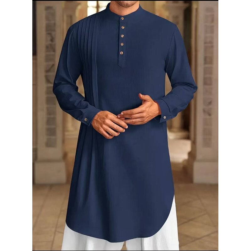 Muslim Long Shirt Manufacturer - 2025 Button Linen Hemp for Men Middle East Arab