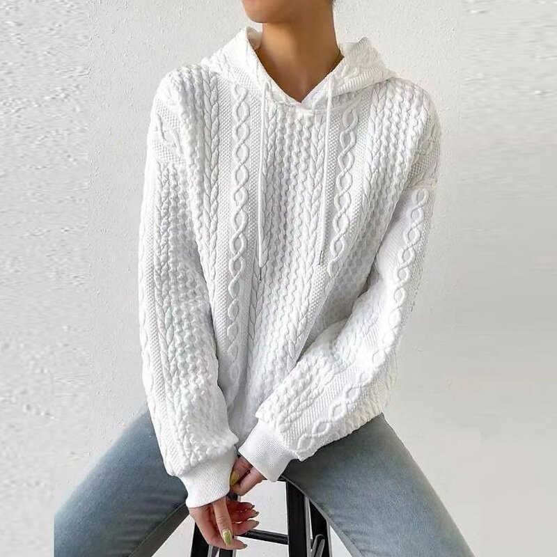 Women's Knitted Hoodie Manufacturer - 2024 Plus Size Solid Color Embroidery Lace-up Long Sleeve