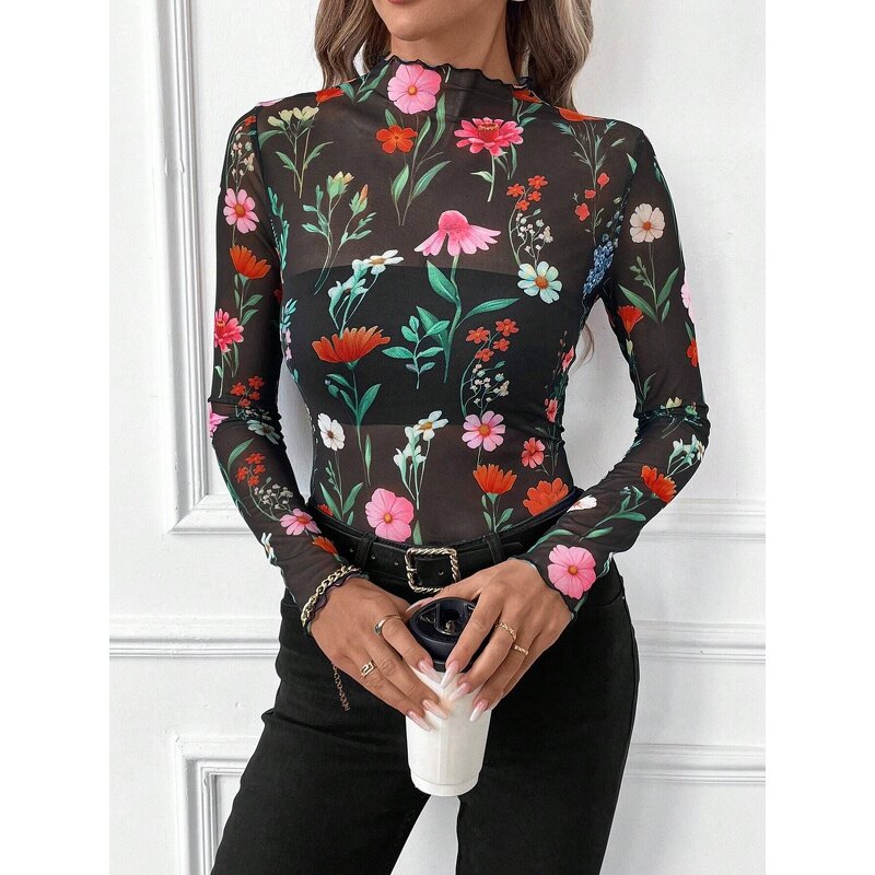 Leopard T-shirt Manufacturer - 2025 Mesh Mushroom Edge Middle Collar Tight Casual