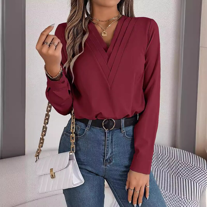Layered Shirt Manufacturer - 2025 V-neck Cuff Solid Color Long Sleeve for Autumn Winter