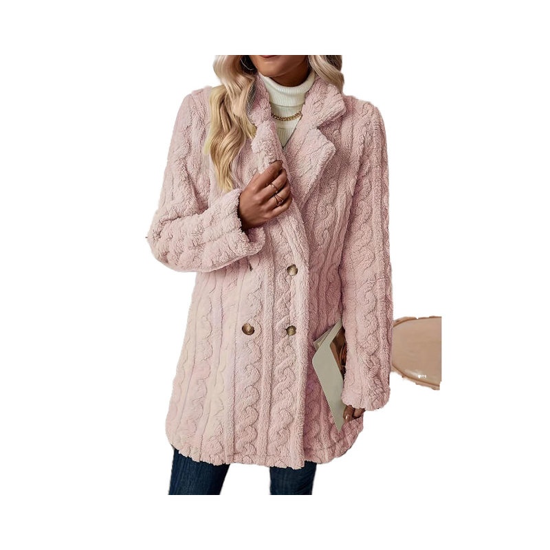 Plush Coat Manufacturer - Suit Collar Double Breasted Medium Length Warm Casual