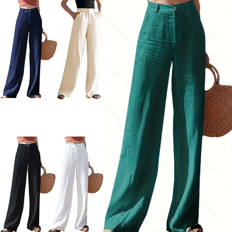 Women's Wide Leg Pants Manufacturer - Linen High Waist Slimming Vertical Straight Tube
