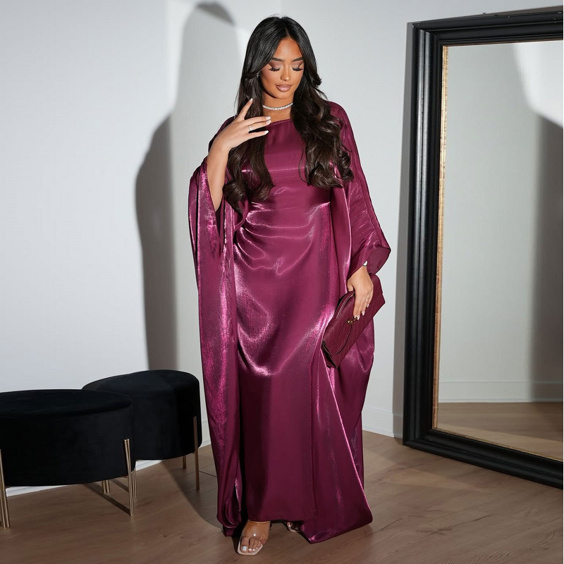 Satin Abaya Dress Manufacturer - Bat Sleeve Loose for Summer Ramadan Islamic Style