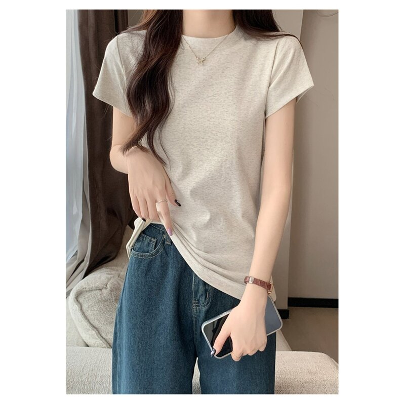 Cotton T-shirt Manufacturer - 2025 Straight Shoulder Slimming Round Neck Layered