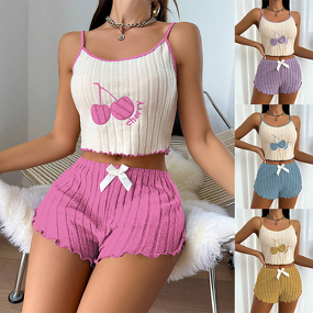 Women's Pajamas Set Manufacturer - 2025 Embroidered Brushed Camisole Shorts Homewear