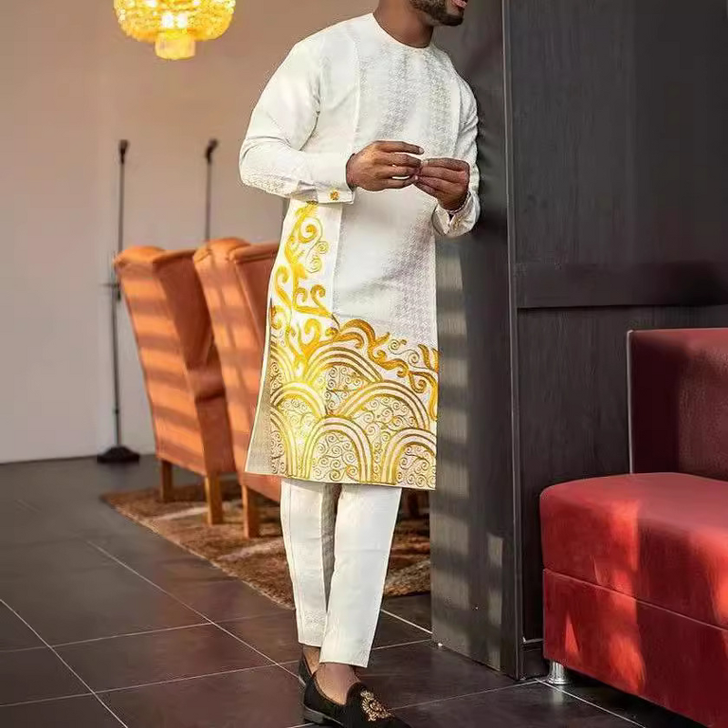 Men's Shirt Pants Set Manufacturer - O-neck Long Sleeve Ethnic Casual for Africa Middle East