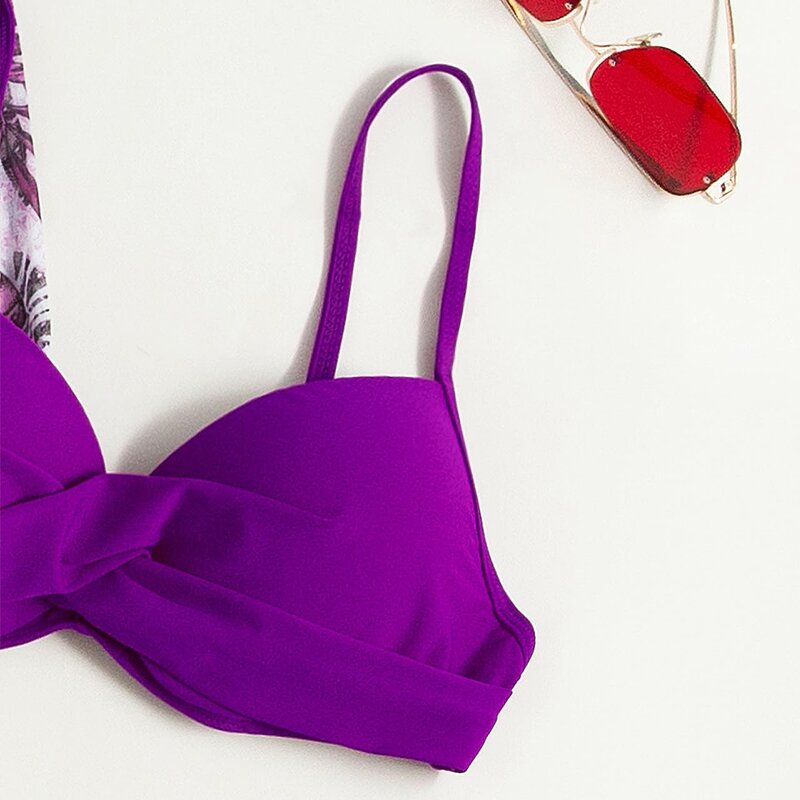 Women's Bikini Set Manufacturer - Long Cardigan Bra Briefs 3 Piece Printed Swimwear