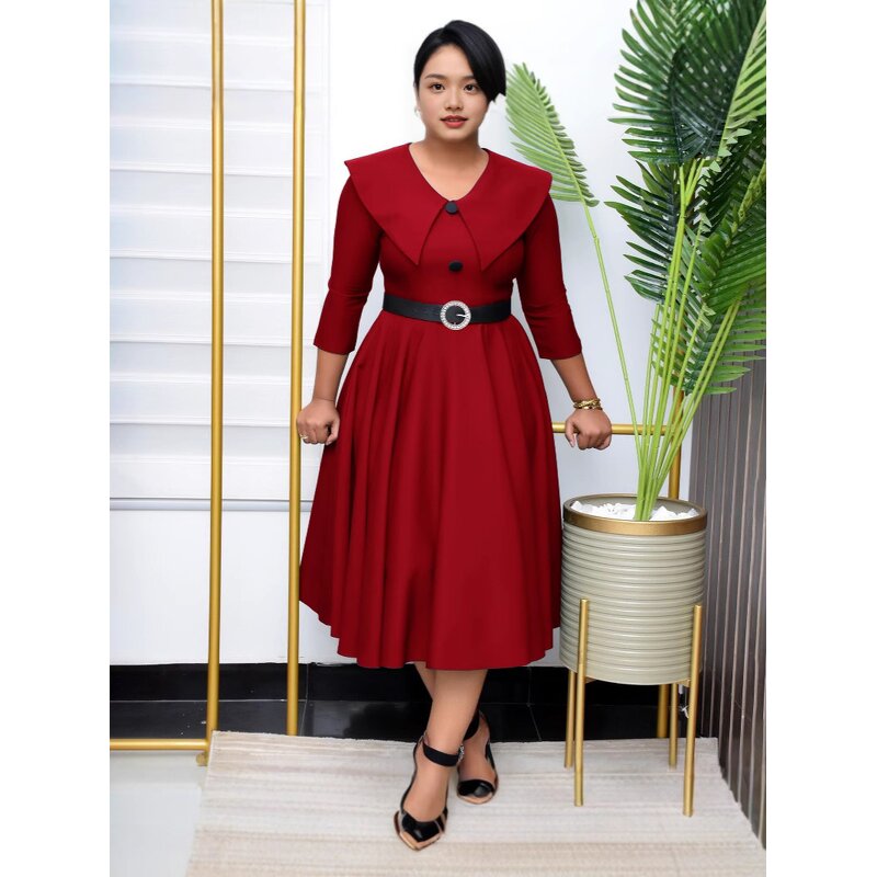 A-Line Dress Manufacturer - 2025 Large Lapel Slim With Belt Plus Size
