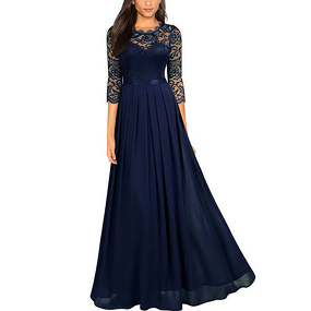 Chiffon Evening Dress Manufacturer - Round Neck Lace up Back Floor-Length A-Line