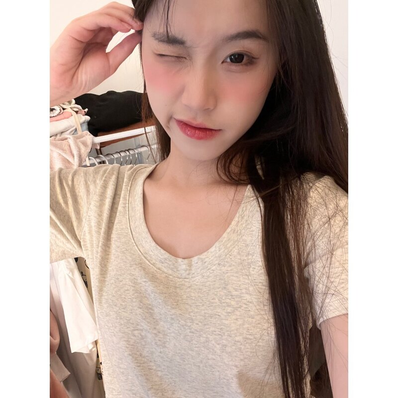 Women's T-shirt Manufacturer - 2025 Short Sleeve Solid Color Straight Shoulder Base