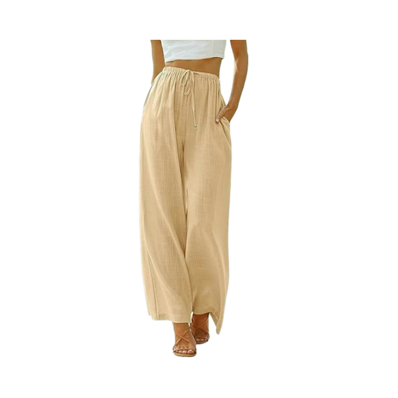 Women's Wide Leg Pants Manufacturer - 2025 Linen Loose Pulling Rope Elastic Waist