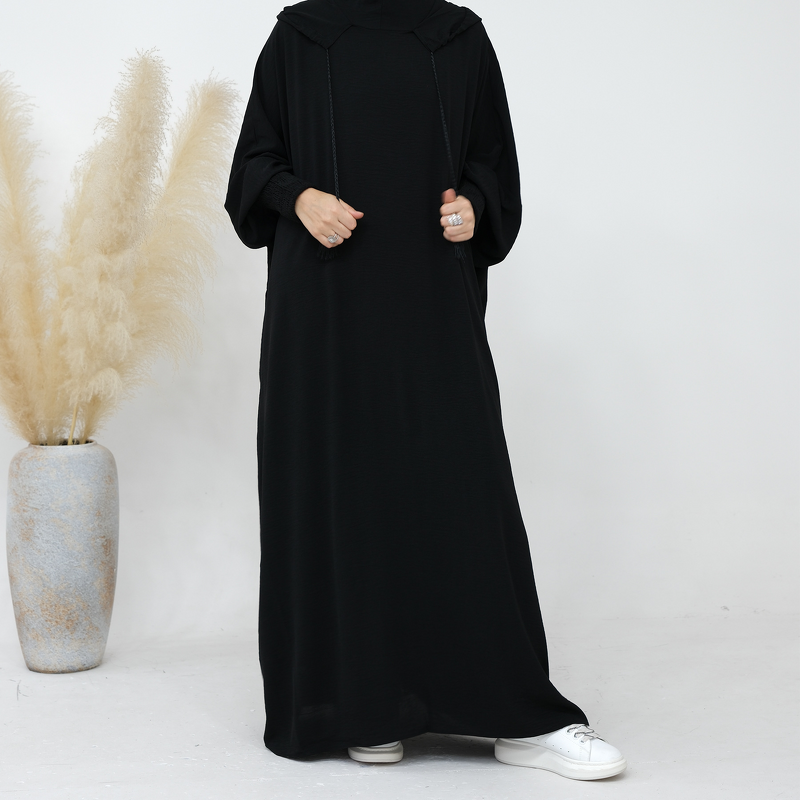Hooded Abaya Manufacturer - Solid Color Maxi Elastic Cuffs Islamic Clothes