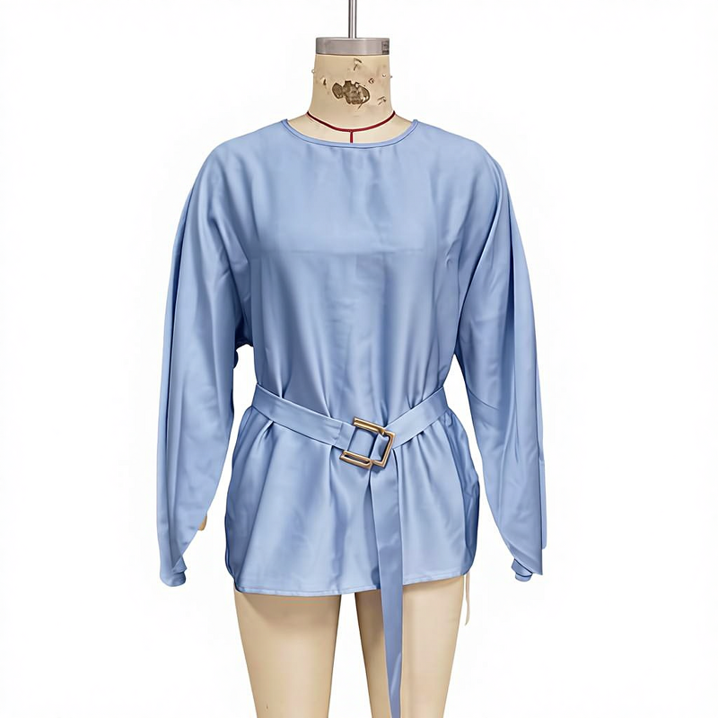 Flared Sleeve Shirt Manufacturer - 2025 Solid Color Round Neck Slim for Women Summer