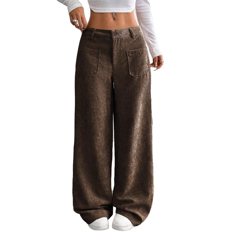 Women's Wide Leg Pants Manufacturer - Front Back Pockets Loose Floor Length Casual Straight