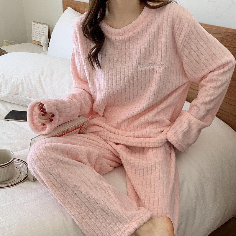 Women's Pajamas Set Manufacturer - 2024 Coral Velvet Long Sleeve Thick Fleece Autumn Winter