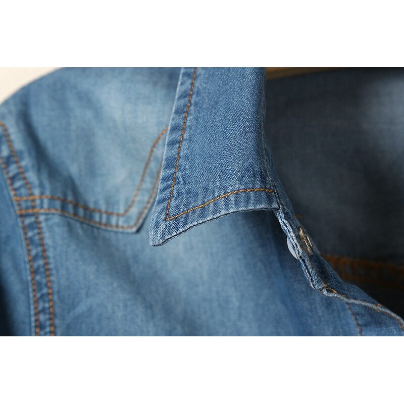 Cotton Denim Shirt Manufacturer - Three-quarter Sleeve Lapel Button Solid Color