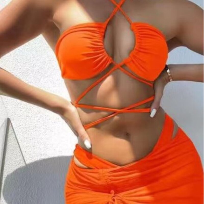 Women's Swimsuit Set Manufacturer - 2025 Three Piece Solid Color Bikini Fashion