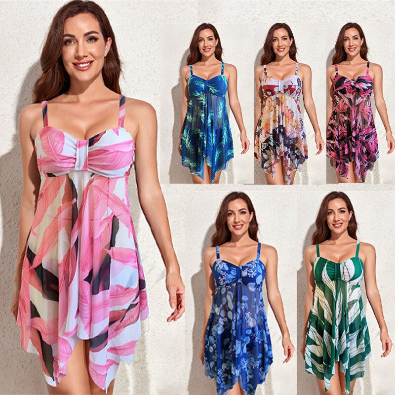 Women's Plus Size Bikini Manufacturer - S-5XL Dress Style Floral Bra Briefs Two-piece