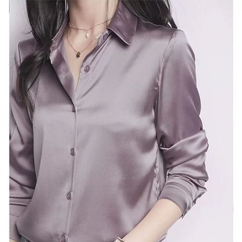 Satin Blouse Manufacturer - High-Grade Silky Long-Sleeve Loose Pure Color Luxury