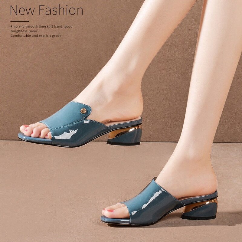 Women's Medium Heel Sandals Manufacturer - 2025 Summer Outerwear Fashion Soft Leather