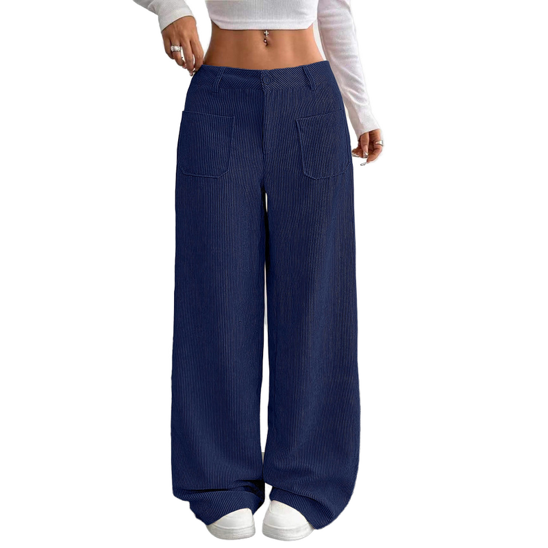Women's Wide Leg Pants Manufacturer - Front Back Pockets Loose Floor Length Casual Straight
