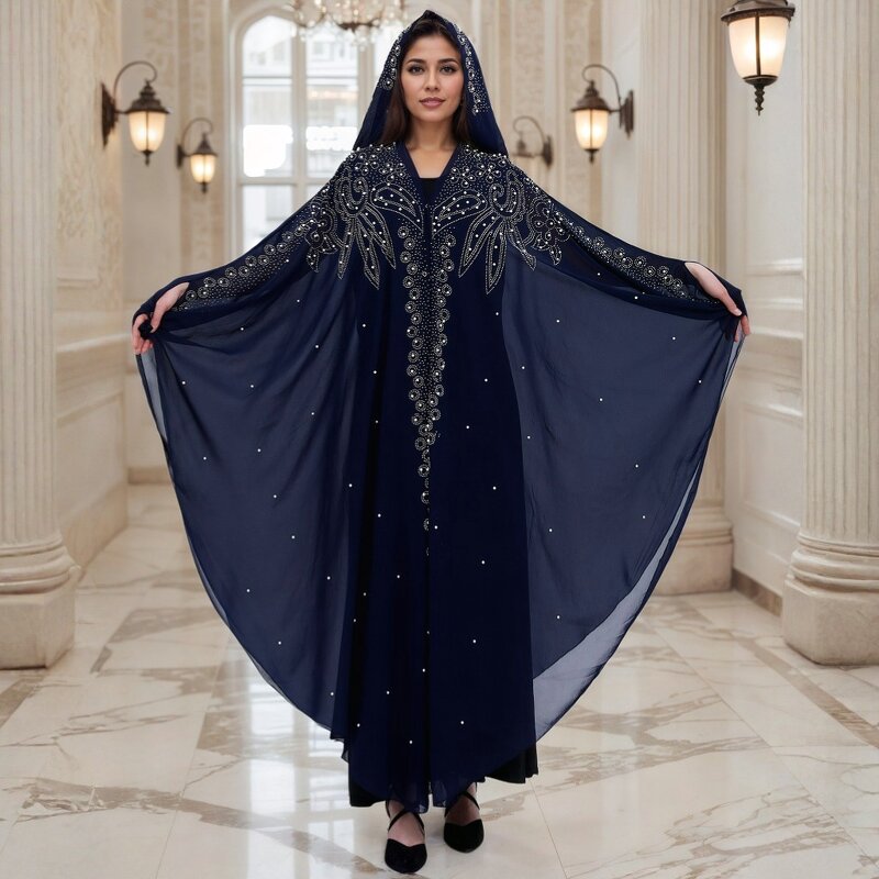 Muslim Robe Manufacturer - Hot Drilled Nail Beads Bat Sleeve Shawl Hooded Cape