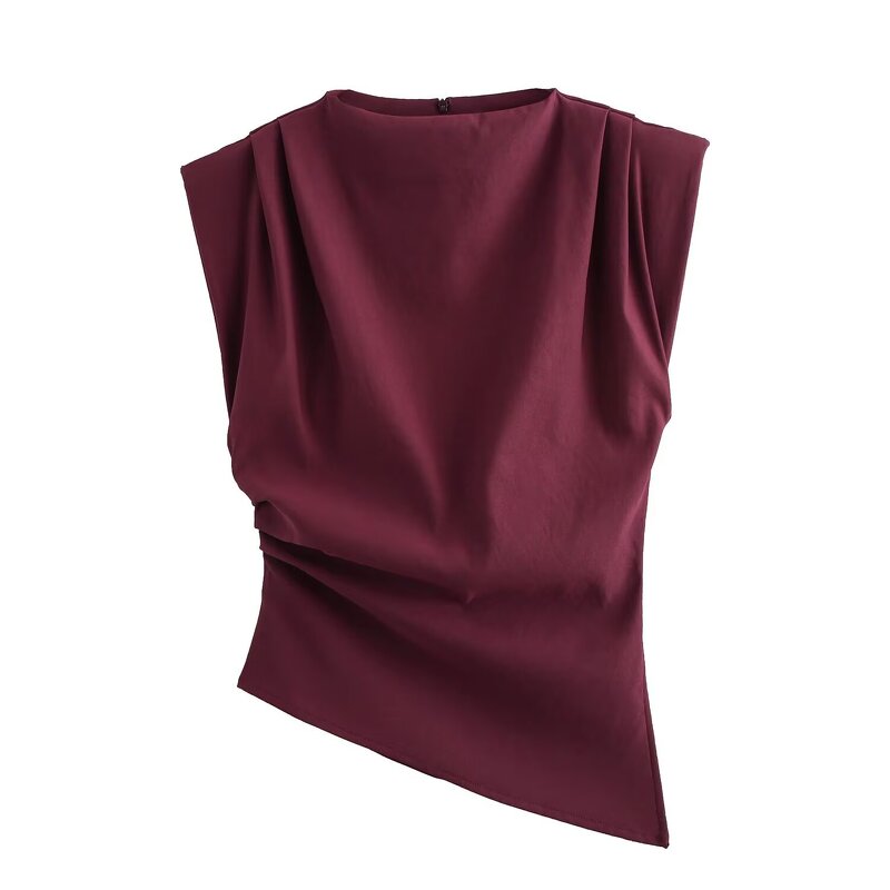 Sleeveless Top Manufacturer - 2025 Solid Color Wrinkle Shoulder Padded Fashion