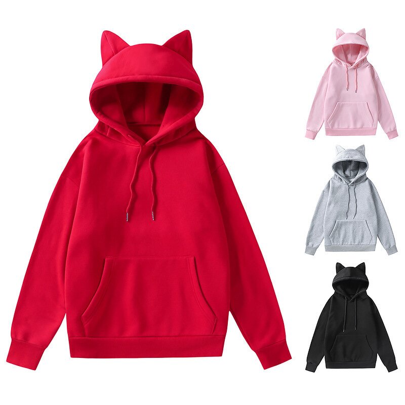 Women's Hooded Cardigan Manufacturer - Cat Ears Pockets Long Sleeve Casual Fleeces