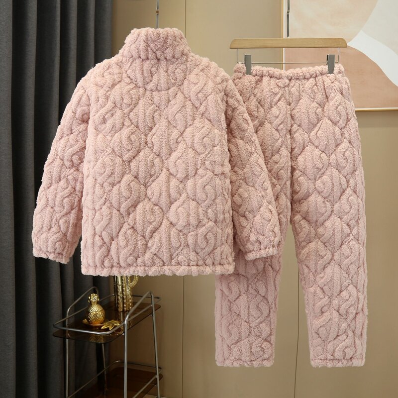 Women's Pajamas Set Manufacturer - 2024 Fleece Plush Padded Zipper Tops Long Pants