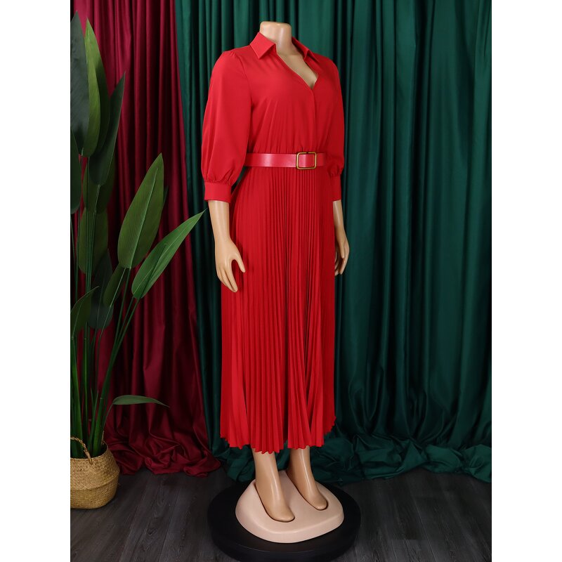 Office Dress Manufacturer - V-neck Long Sleeves With Belt Plus Size Professional