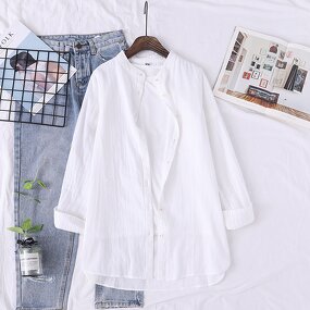 Cotton Yarn Blouse Manufacturer - Long Sleeve Stand Collar Button Soft Midi Casual