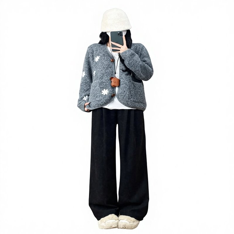 Women's Cotton Pants Manufacturer - Autumn Winter Lamb Wool Thickened Wide Leg Casual
