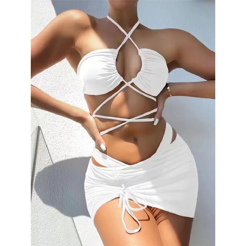 Women's Swimsuit Set Manufacturer - 2025 Three Piece Solid Color Bikini Fashion