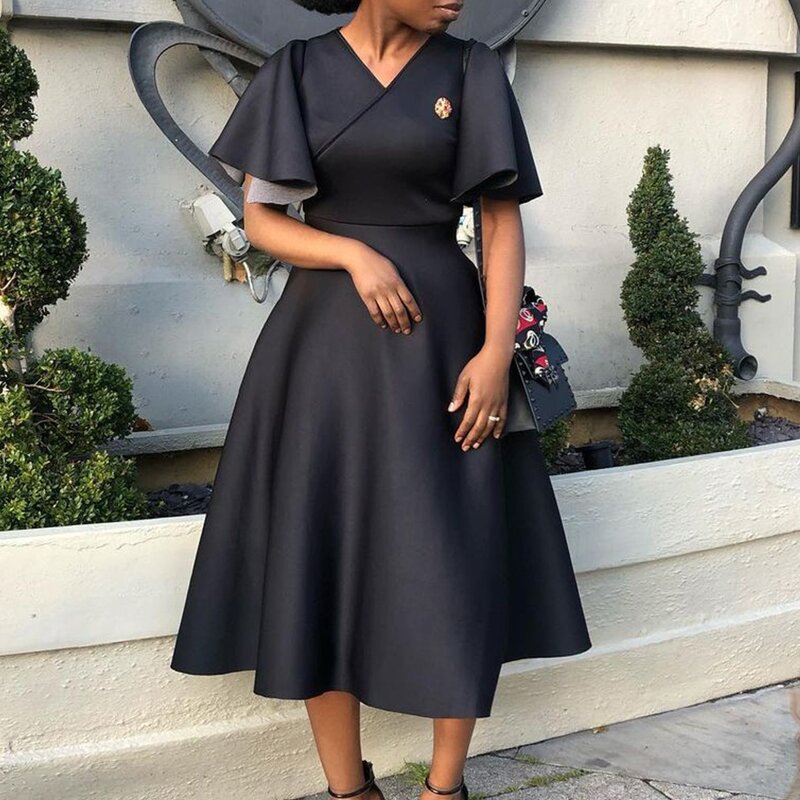 V-neck Evening Dress Manufacturer - 2025 Charm Horn Sleeve Large Skirt Summer