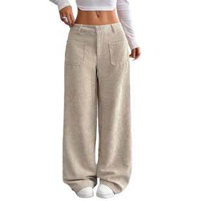 Women's Wide Leg Pants Manufacturer - Front Back Pockets Loose Floor Length Casual Straight