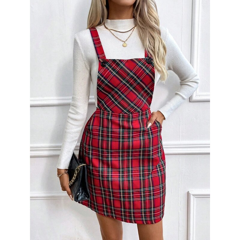 Casual Strap Dress Manufacturer - Grid Square Collar Sleeveless for Spring Summer